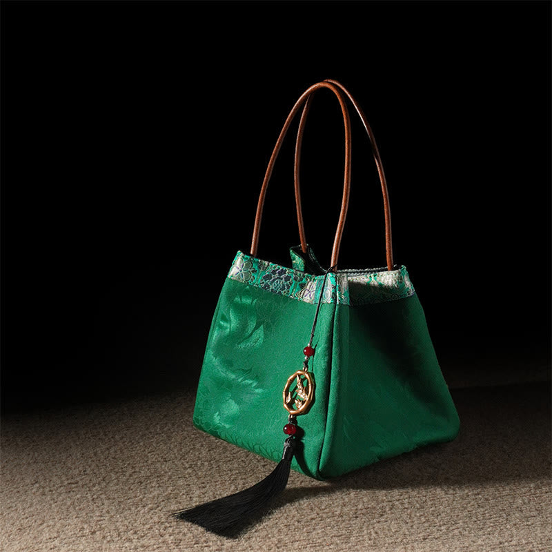 Embroidered Xiangyunsha Silk Shoulder Bag with Bamboo & Plum Flowers