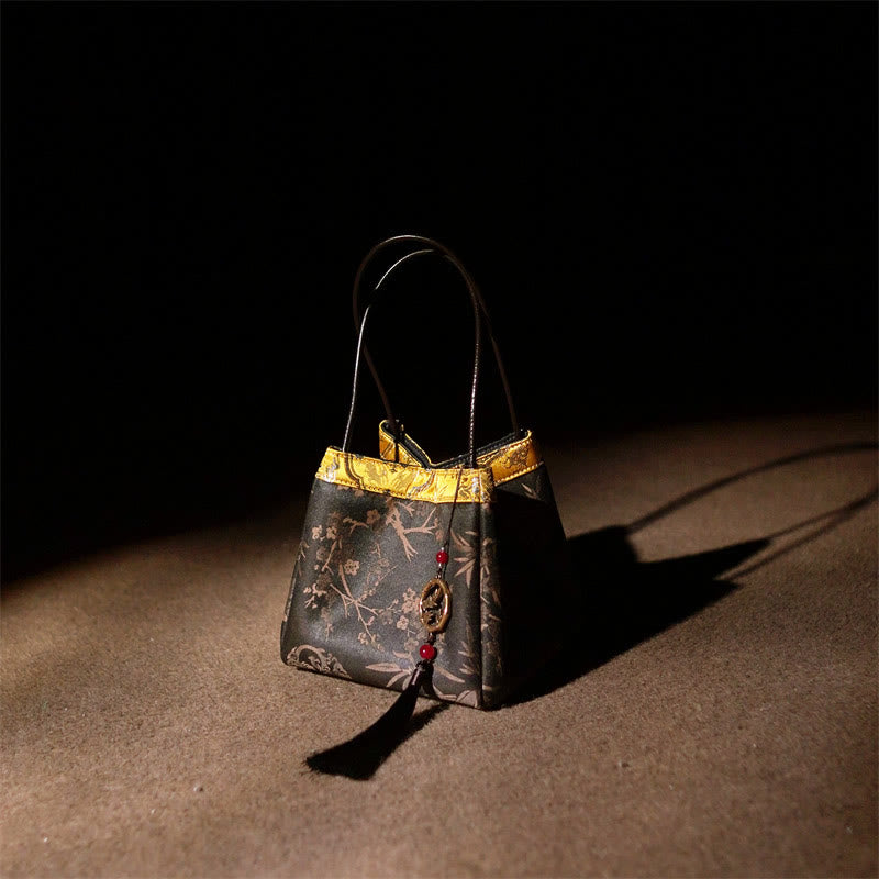 Embroidered Xiangyunsha Silk Shoulder Bag with Bamboo & Plum Flowers