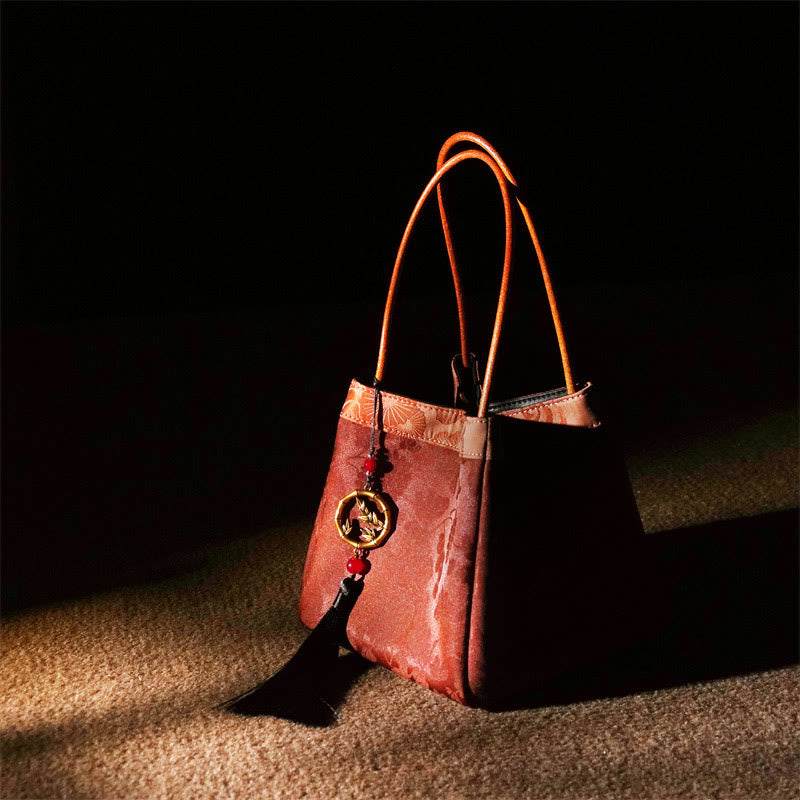 Embroidered Xiangyunsha Silk Shoulder Bag with Bamboo & Plum Flowers