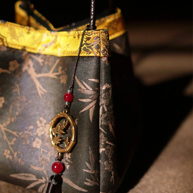 Embroidered Xiangyunsha Silk Shoulder Bag with Bamboo & Plum Flowers