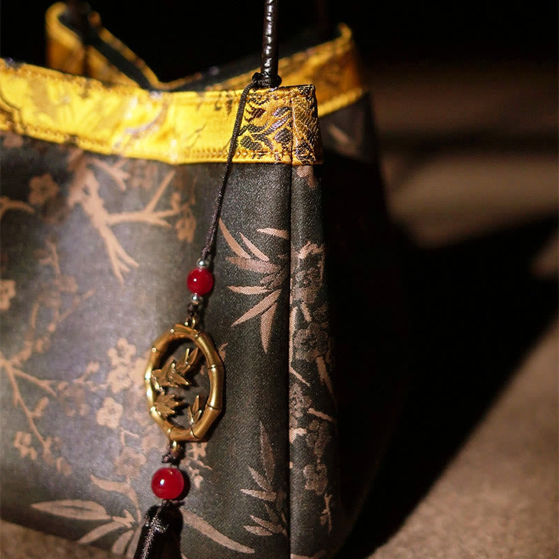 Embroidered Xiangyunsha Silk Shoulder Bag with Bamboo & Plum Flowers