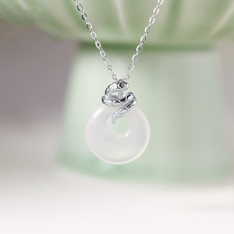 925 Sterling Silver Chalcedony Peace Buckle Snake Necklace for Spiritual Protection