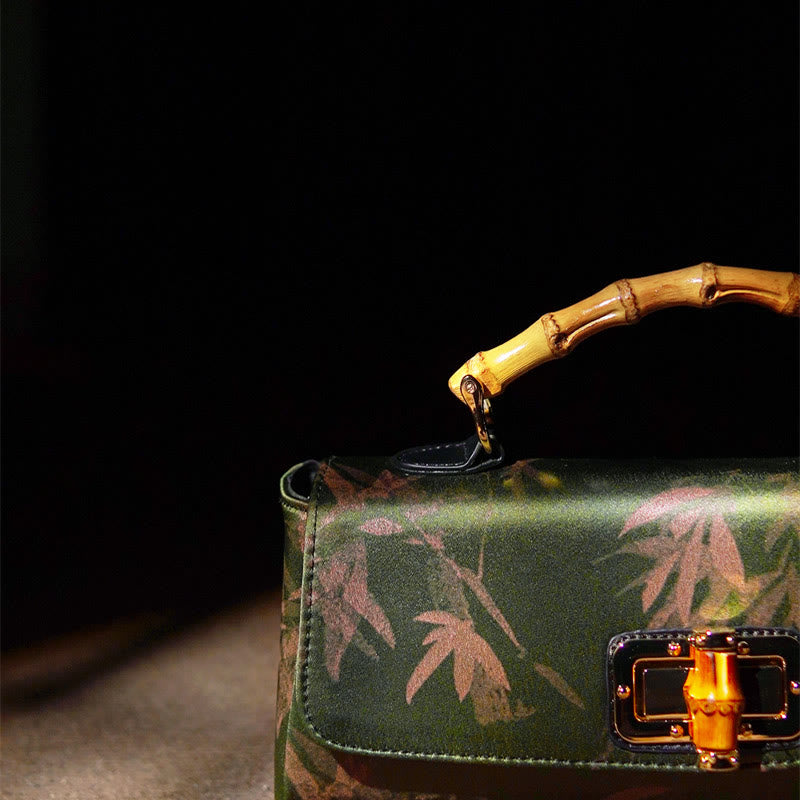 Green Bamboo Leaves Handbag with Metal Chain | Spiritual Accessory