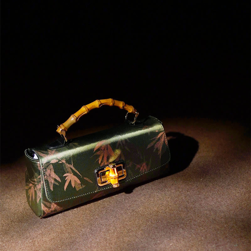 Green Bamboo Leaves Handbag with Metal Chain | Spiritual Accessory