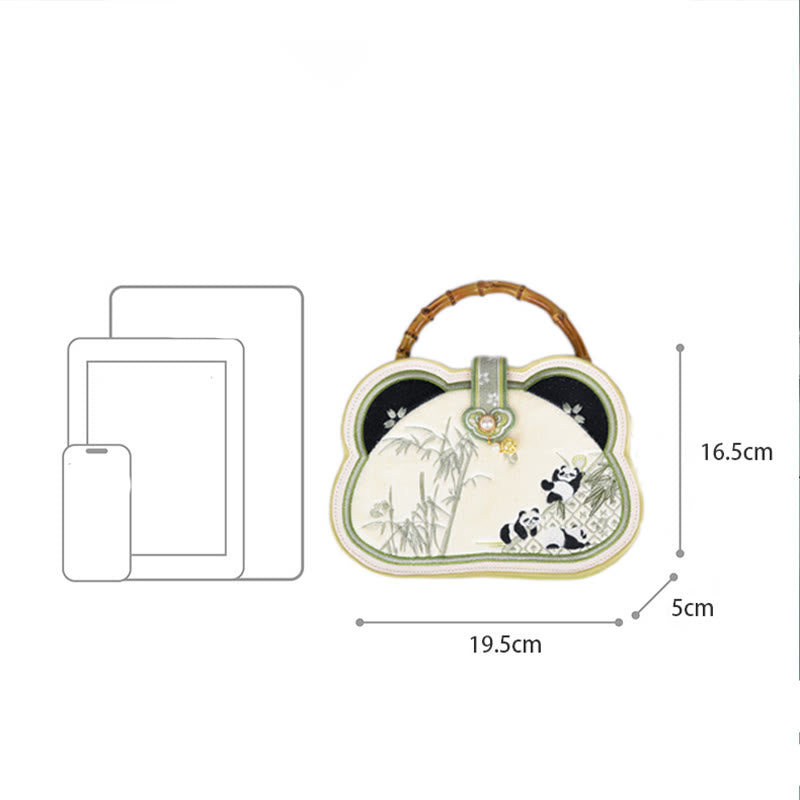 Panda Bamboo Embroidery Pearl Chain Crossbody Bag 19.5cm