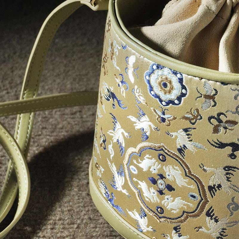 Song Brocade Crane Deer Crossbody Bag for Spiritual Harmony