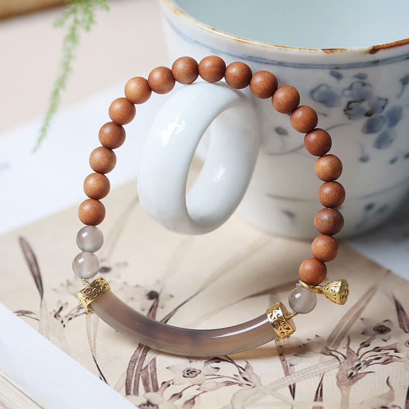 14-16cm Gray Agate Sandalwood Chalcedony Cuff Bracelet for Calm