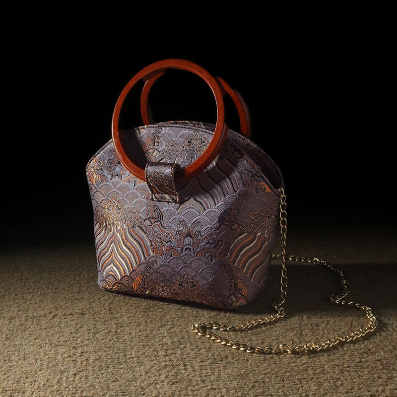 Crane Deer Wood Handle Spiritual Handbag 19cm for Harmony