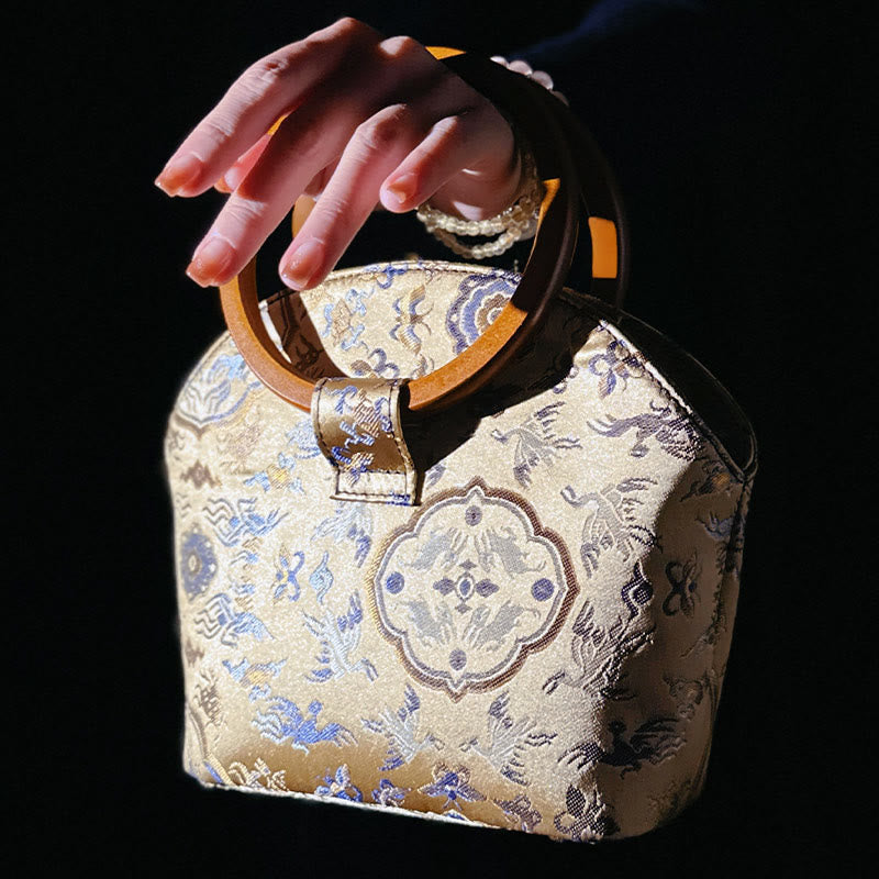 Crane Deer Wood Handle Spiritual Handbag 19cm for Harmony