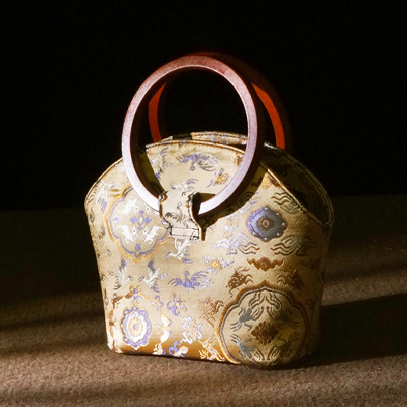 Crane Deer Wood Handle Spiritual Handbag 19cm for Harmony