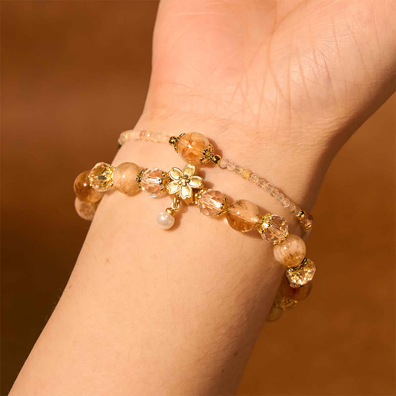 8mm Citrine Prosperity Flower Bracelet for Women