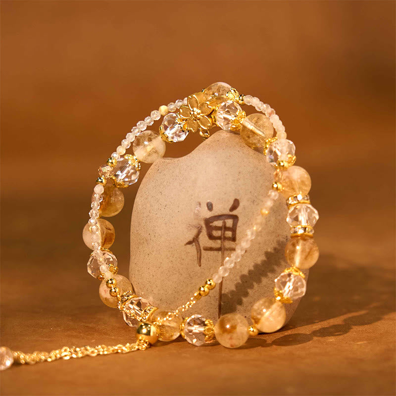 8mm Citrine Prosperity Flower Bracelet for Women