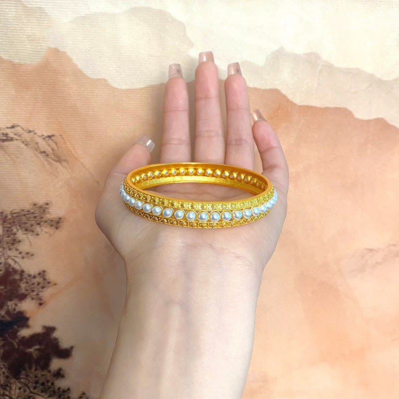 56mm Copper Pearl Healing Cuff Bracelet