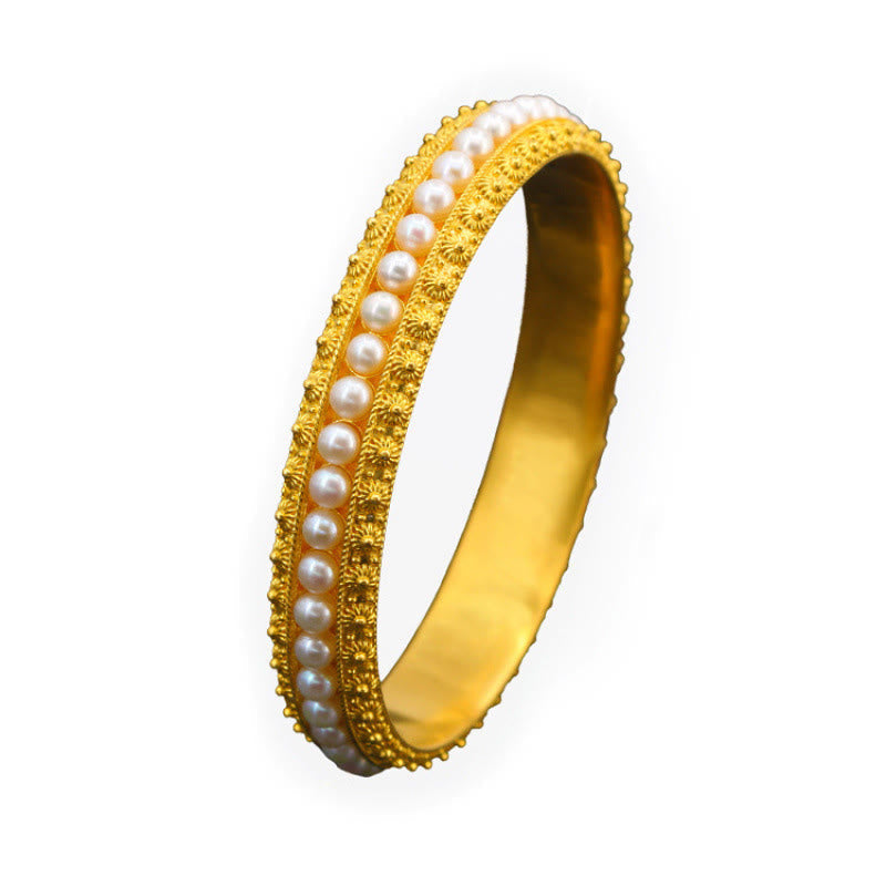 56mm Copper Pearl Healing Cuff Bracelet