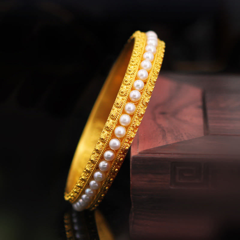 56mm Copper Pearl Healing Cuff Bracelet