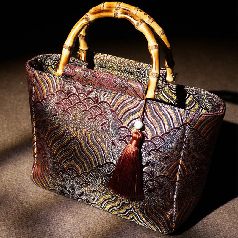 DarkMagenta Spiritual Jewelry Bamboo Handle Bead Tassel Bag