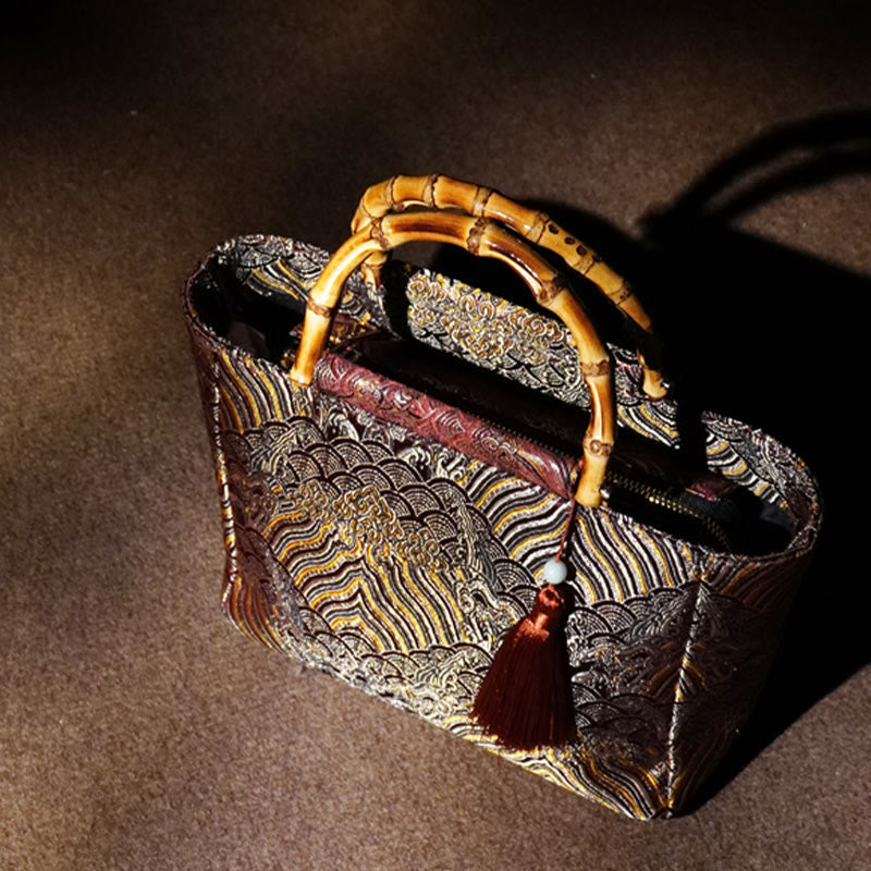 DarkMagenta Spiritual Jewelry Bamboo Handle Bead Tassel Bag