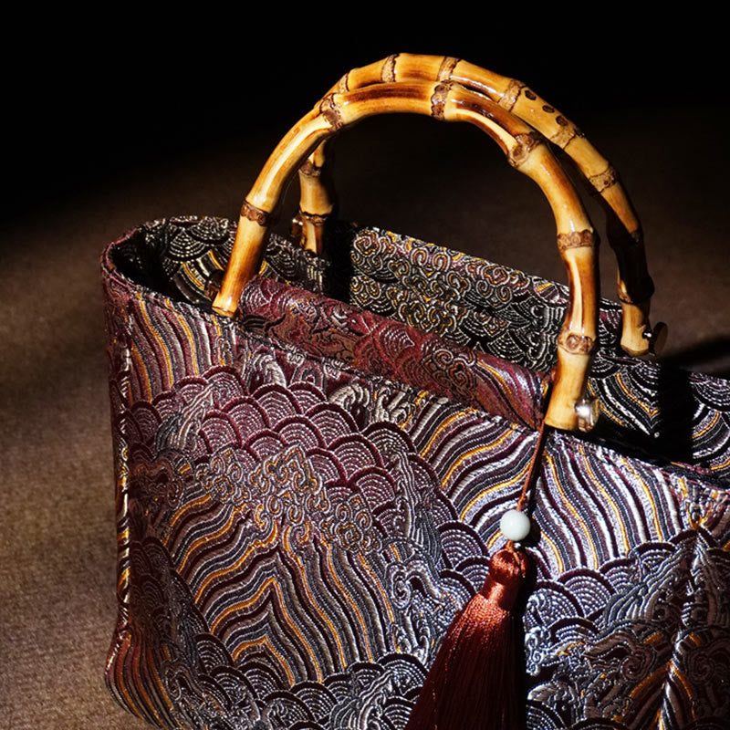 DarkMagenta Spiritual Jewelry Bamboo Handle Bead Tassel Bag