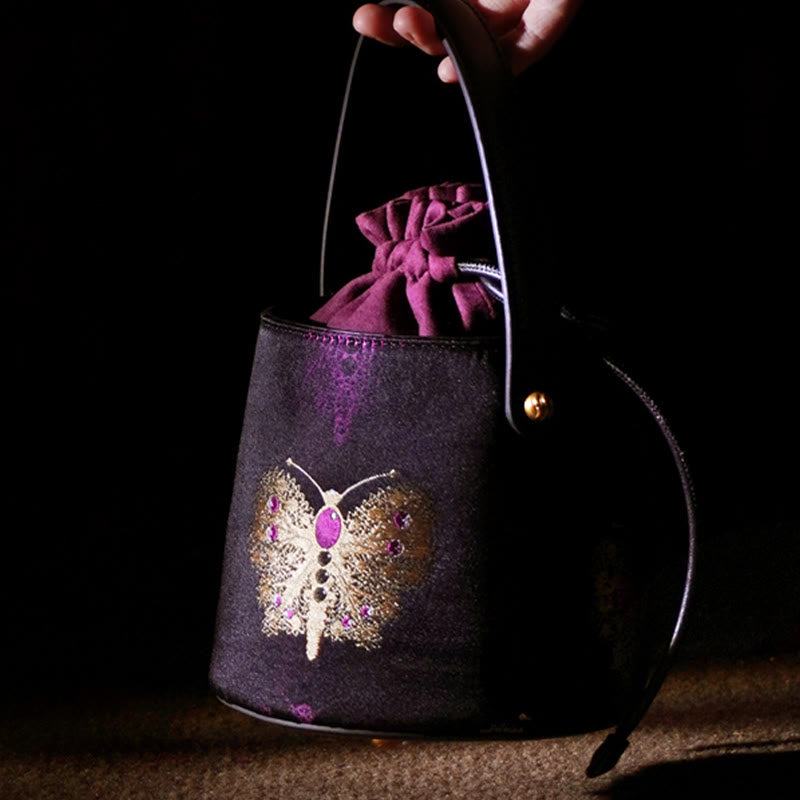 Purple Butterfly Song Brocade Crossbody Bag for Spiritual Energy