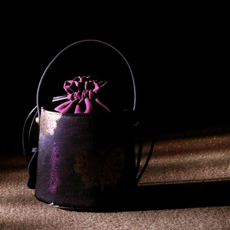 Purple Butterfly Song Brocade Crossbody Bag for Spiritual Energy