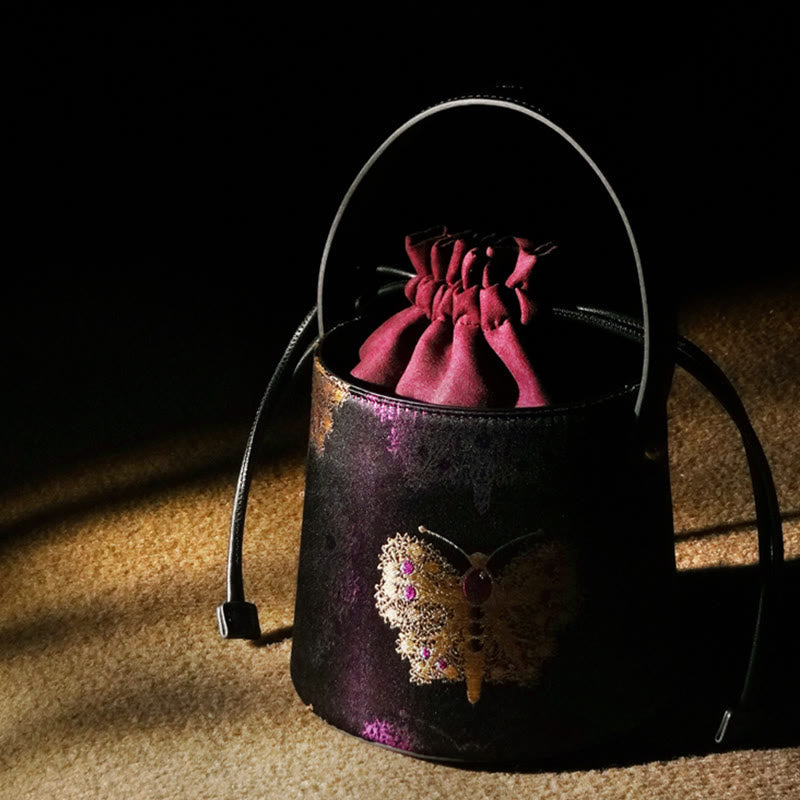 Purple Butterfly Song Brocade Crossbody Bag for Spiritual Energy