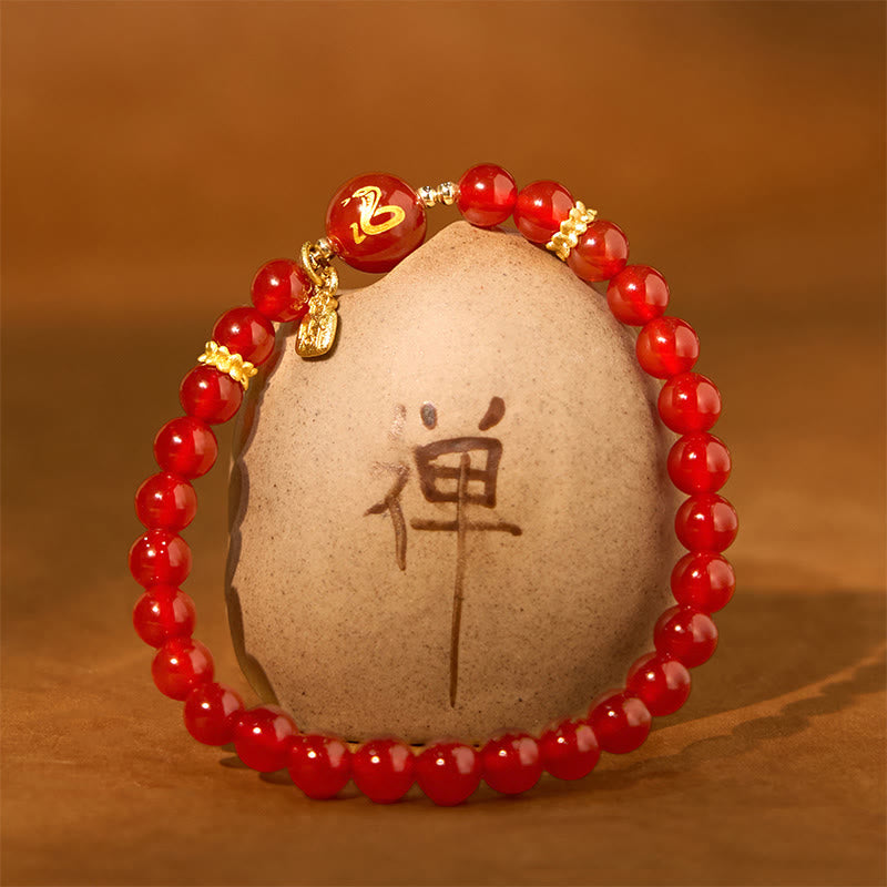 6mm Red Agate Year of the Snake Protection Bracelet