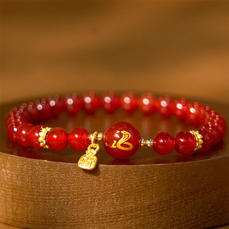 6mm Red Agate Year of the Snake Protection Bracelet