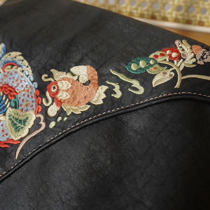 Fish Flower Phoenix Embroidery Xiangyunsha Silk Shoulder Bag