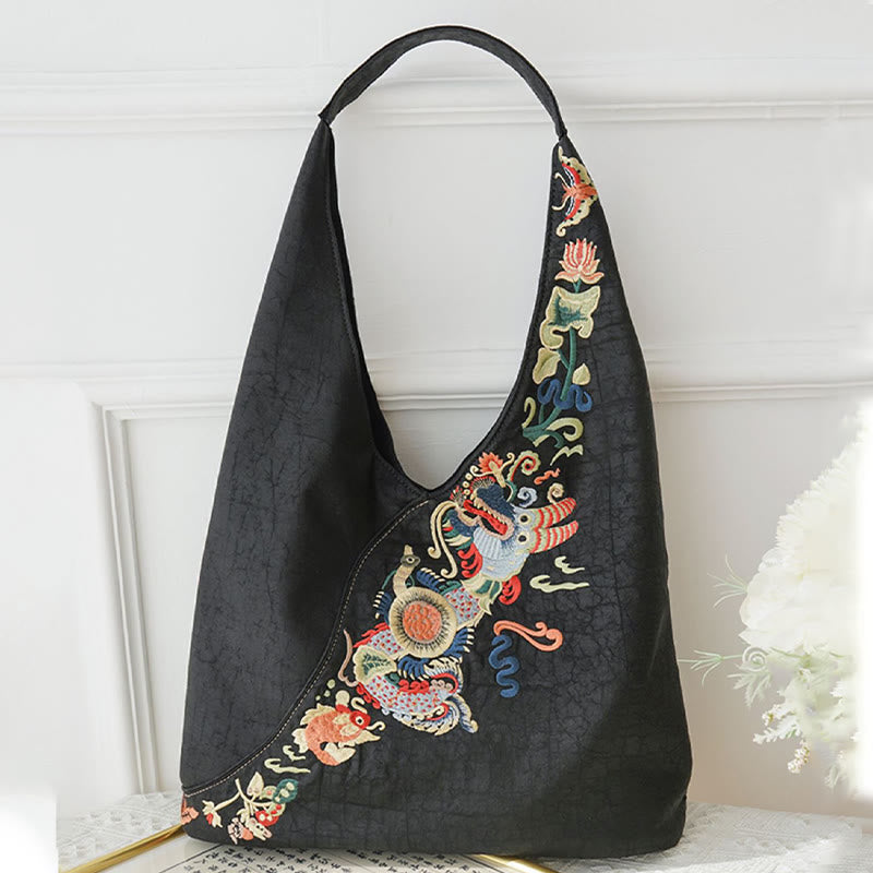Fish Flower Phoenix Embroidery Xiangyunsha Silk Shoulder Bag