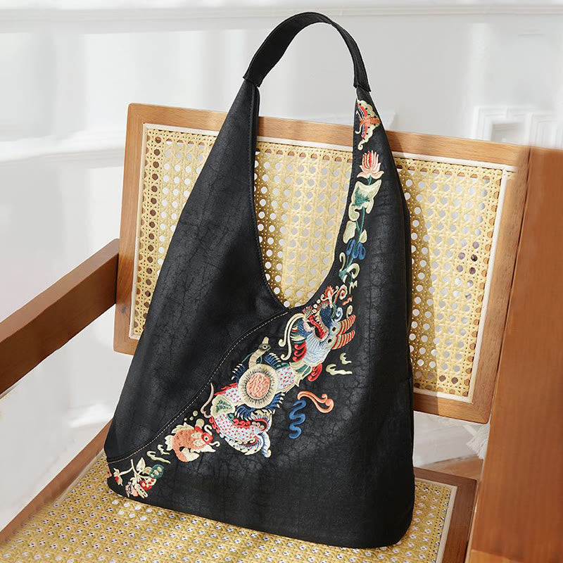 Fish Flower Phoenix Embroidery Xiangyunsha Silk Shoulder Bag