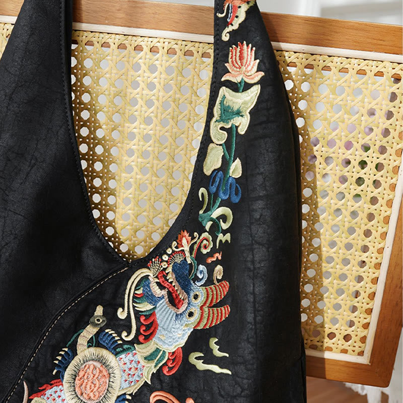 Fish Flower Phoenix Embroidery Xiangyunsha Silk Shoulder Bag