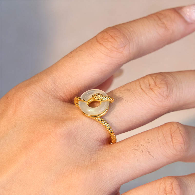 Adjustable Chalcedony Peace Buckle Snake Ring 925 Sterling Silver
