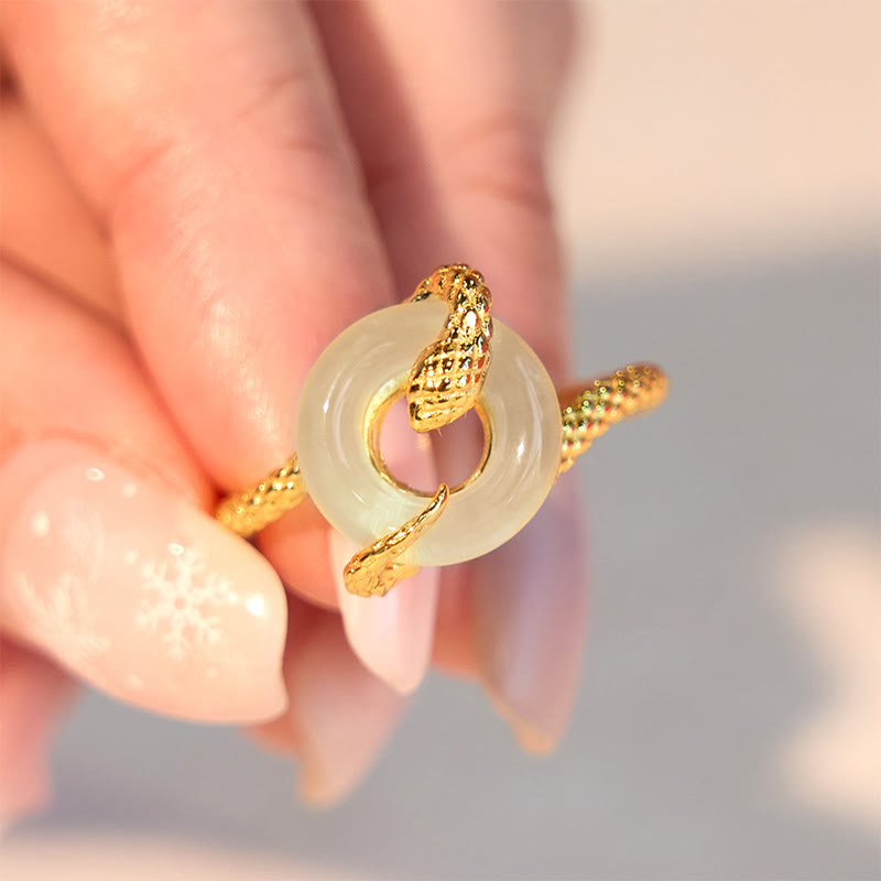 Adjustable Chalcedony Peace Buckle Snake Ring 925 Sterling Silver