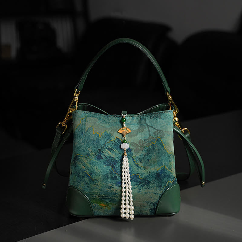 MediumSeaGreen Xiangyunsha Silk Spiritual Tassel Crossbody Bag