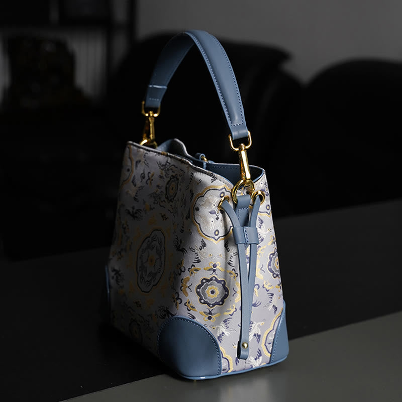 SteelBlue Crane Deer Song Brocade Crossbody Bag