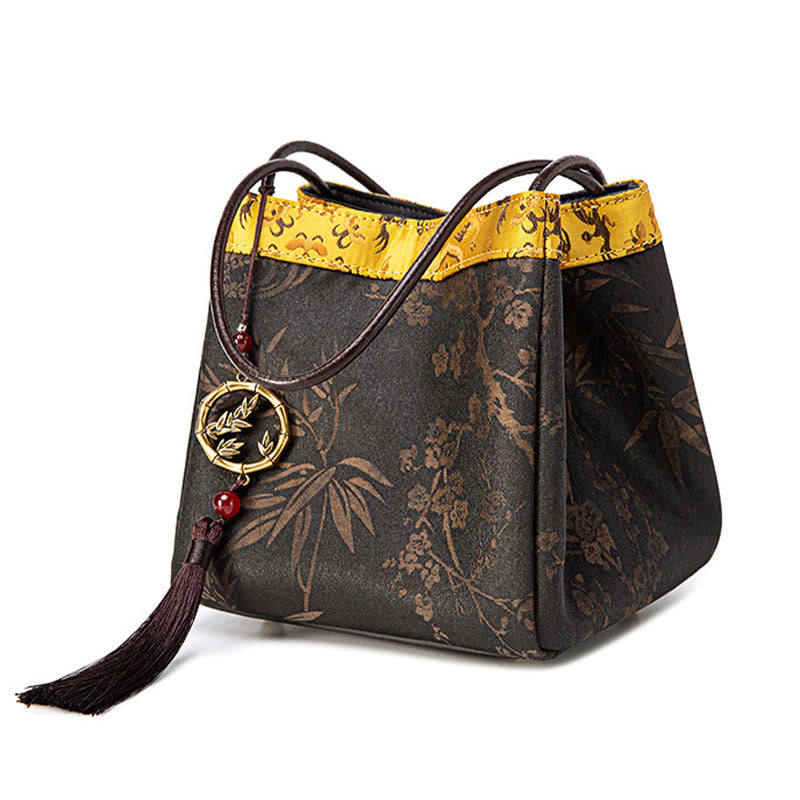Xiangyunsha Silk Bamboo Branches Yoga Tote Bag 16cm