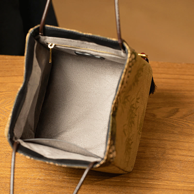 Xiangyunsha Silk Bamboo Branches Yoga Tote Bag 16cm