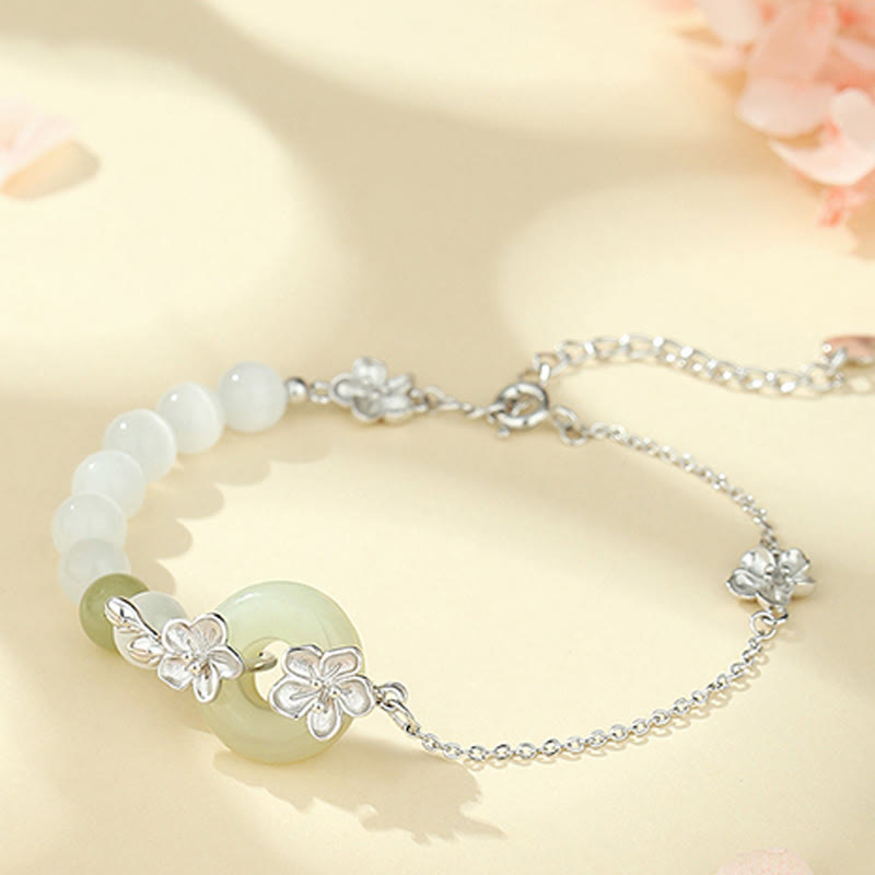 6mm Chrysoberyl Hetian Jade Sterling Silver Love Bracelet
