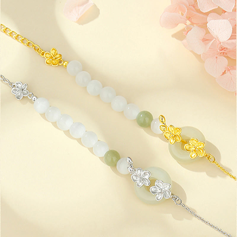 6mm Chrysoberyl Hetian Jade Sterling Silver Love Bracelet