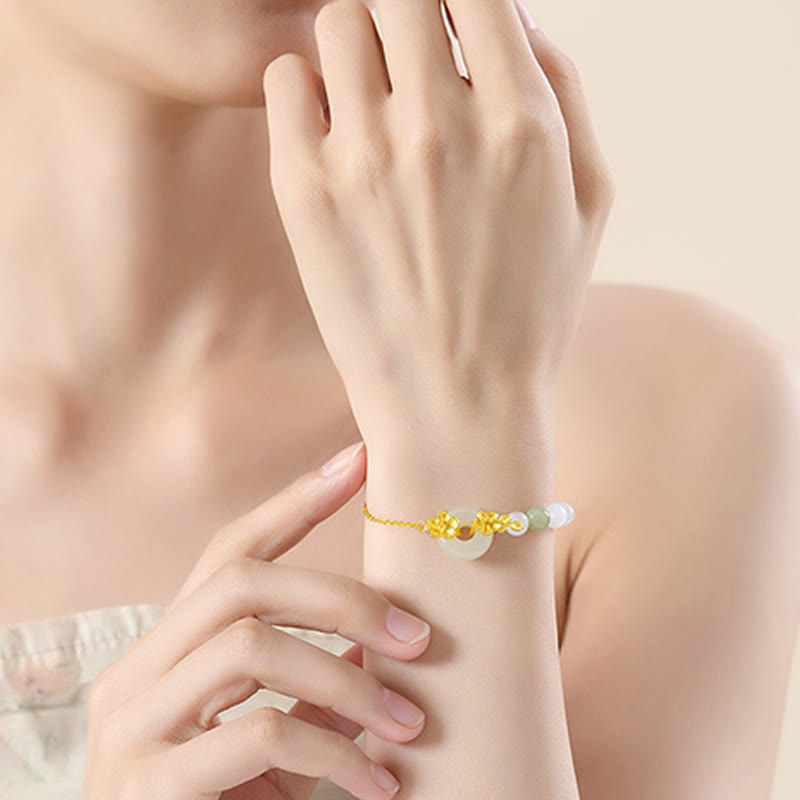 6mm Chrysoberyl Hetian Jade Sterling Silver Love Bracelet