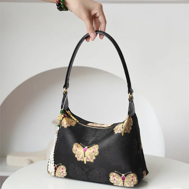 Lotus Bamboo Crane Deer Silk Crossbody Bag 26cm
