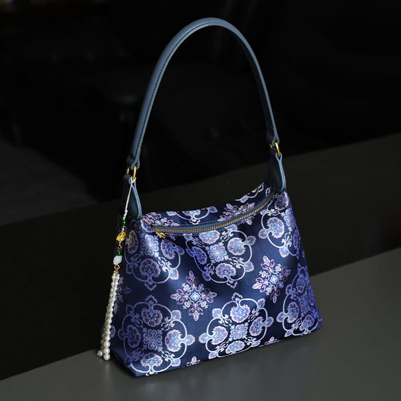 Lotus Bamboo Crane Deer Silk Crossbody Bag 26cm