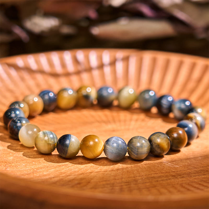 8mm Yellow Blue Tiger Eye Courage & Protection Bracelet