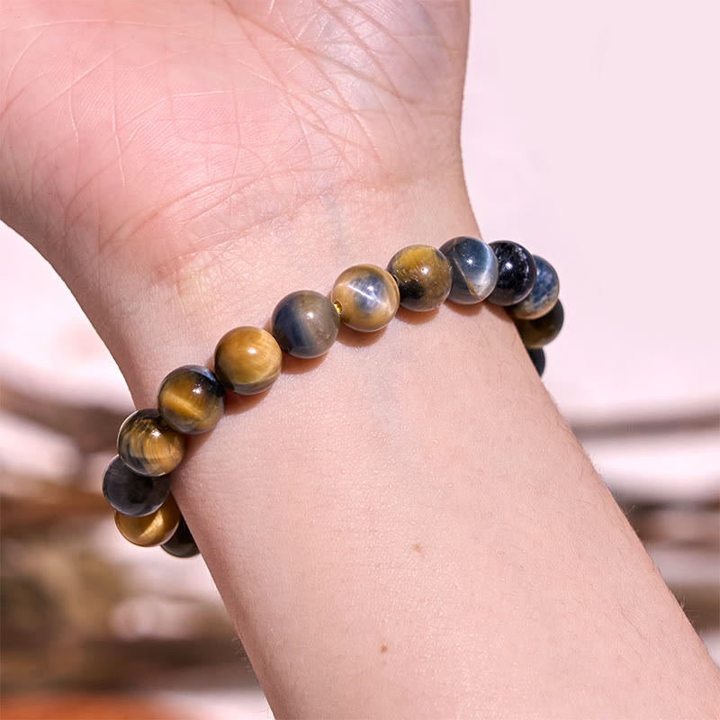 8mm Yellow Blue Tiger Eye Courage & Protection Bracelet
