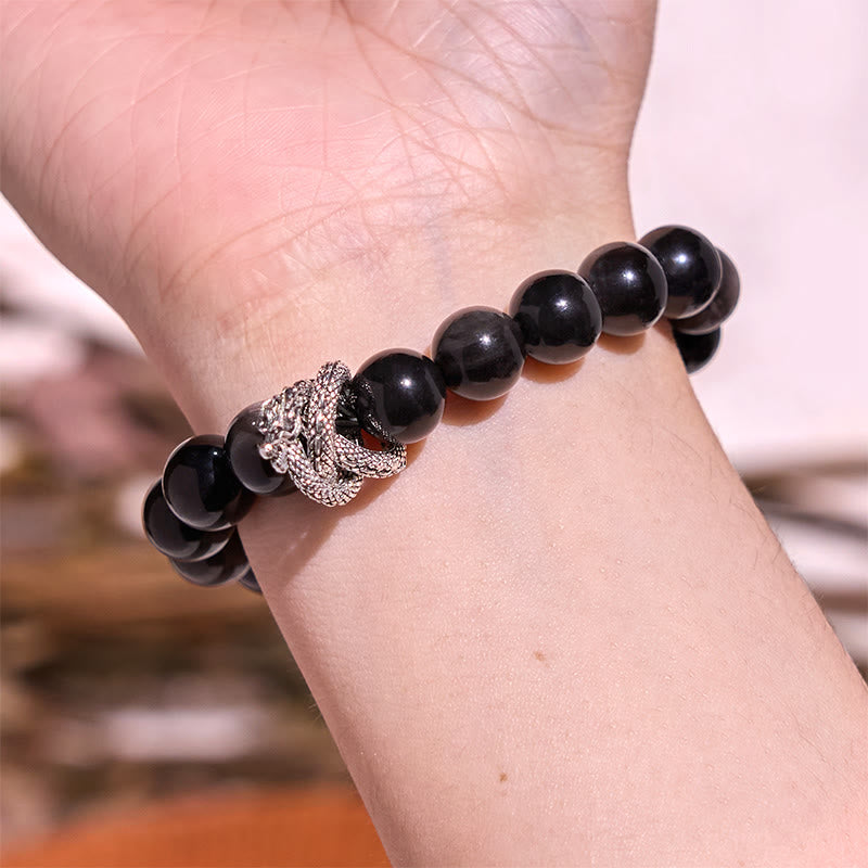 10mm Silver Sheen Obsidian Dragon Protection Bracelet