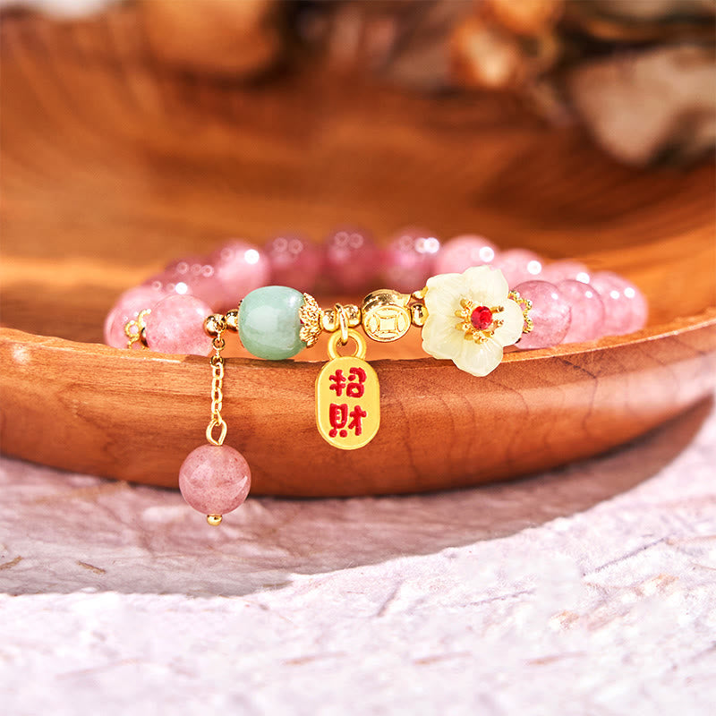 8mm Strawberry Quartz Fu Character Spiritual Bracelet