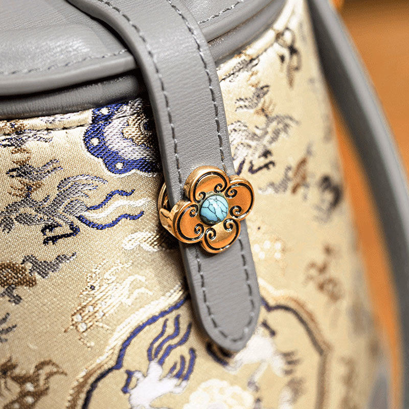 Mulberry Silk Spiritual Crossbody Bag with Crane Deer Brocade