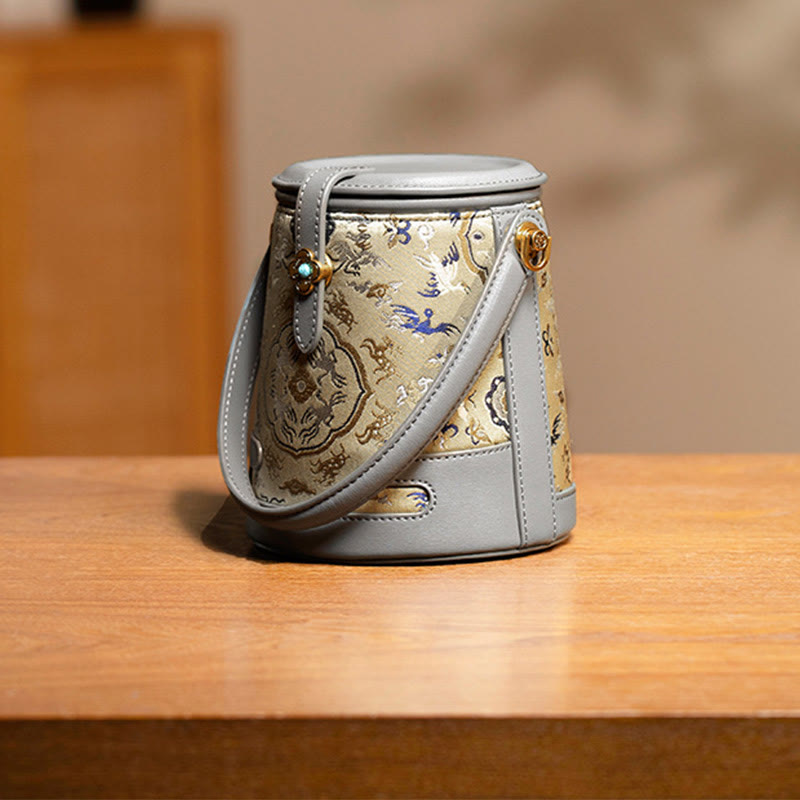 Mulberry Silk Spiritual Crossbody Bag with Crane Deer Brocade