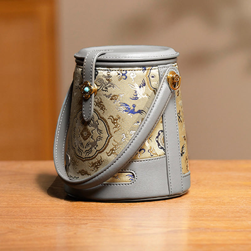 Mulberry Silk Spiritual Crossbody Bag with Crane Deer Brocade