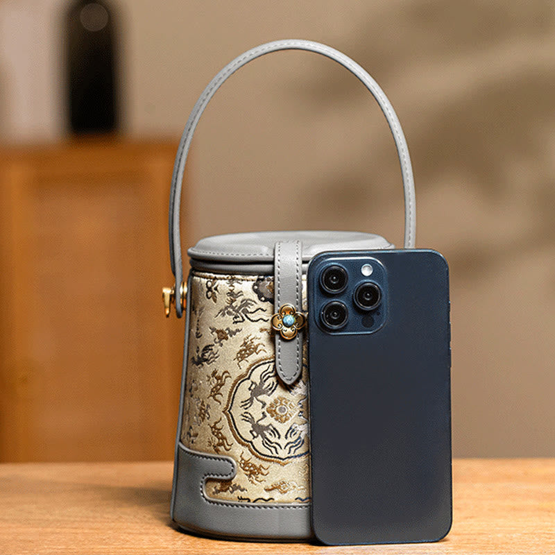 Mulberry Silk Spiritual Crossbody Bag with Crane Deer Brocade